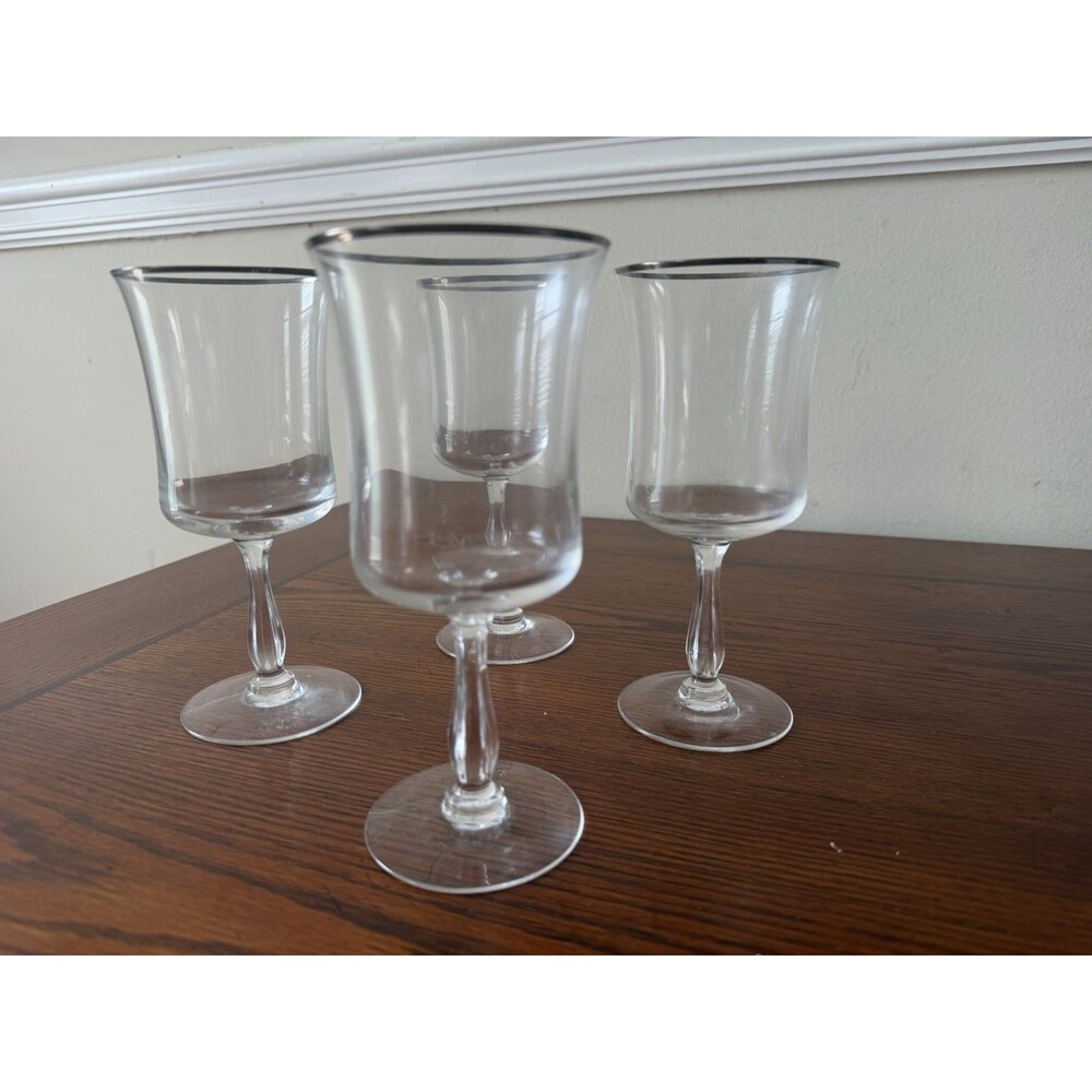 Noritake Rhythm Clear Platinum Trim 7” Water Goblet(s) Set of 4
